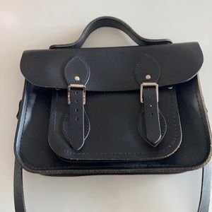 Black all leather classic satchel crossbody